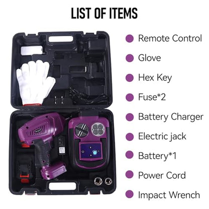 ROGTZ Cordless Electric Hydraulic Car Jack Kit 5T Wrench Remote Control - color: Purple