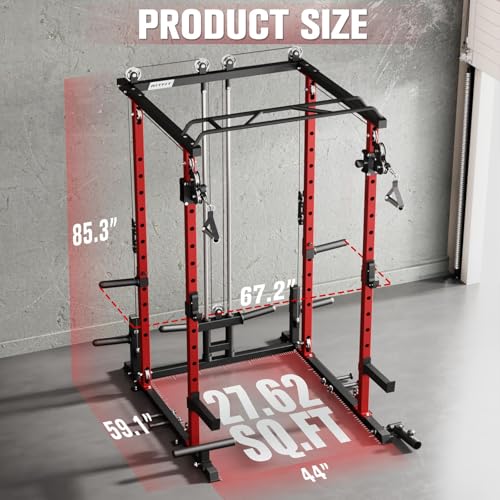 RitFit PPC-P3 Power Cage with Cable Crossover System, 1200LB Capacity - color: Red, style: Package 1.4K (with BP 140lbs Plates)