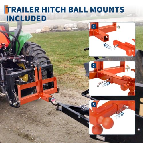 3 Point Trailer Hitch with 2" Receiver for Category 1, 3 Pt Tractor Quick Hitch Drawbar