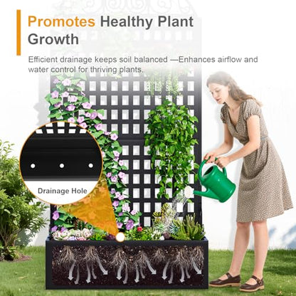 Metal Planter Box with Trellis & Privacy Screen, 79"x40"x11.8", Galvanized - color: Square Grid