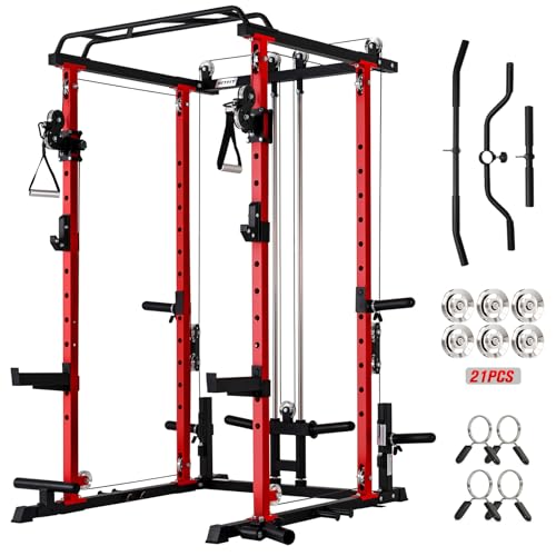 RitFit PPC-P3 Power Cage with Cable Crossover System, 1200LB Capacity - color: Red, style: Power cage only rack