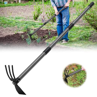 Hoe and Cultivator - 45” Long Handle - Heavy Duty Garden Hoe Tiller, Standing Hoe Garden Tools Durable Cultivator Hoes Hand Rake Fork for Gardening Weeding Planting Loosening Soil - size: 45"