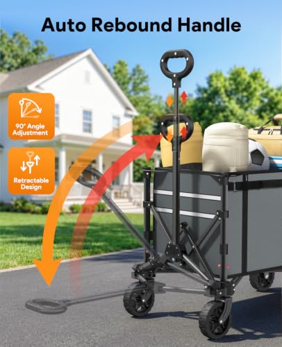 Collapsible Wagon with Wheels,120L Wagon Cart for Camping Groceries Beach - color: Gray