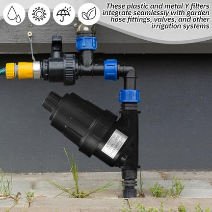 Glooglitter 2 Pcs 3/4" NPT Drip Irrigation Y Filter, 120 Mesh Screen
