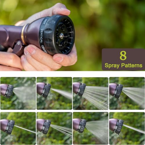 FANHAO Metal Water Hose Nozzle Heavy Duty, 8 Spray Patterns, High Pressure - color: Bronze