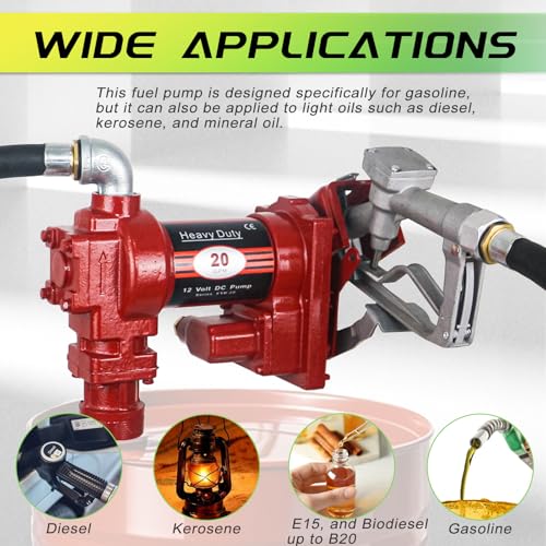 12V Fuel Transfer Pump with Manual Nozzle & Hose - color: Red