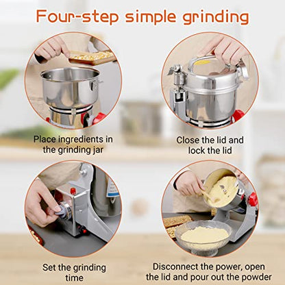 Electric Grain Mill Grinder 800g High-speed Grain Spice Herb 1800W Dry Grinding Machine 304 Stainless Steel Superfine powder High-speed Grain Mill 36000r/min for Kitchen Home and Commercial - size: 800G