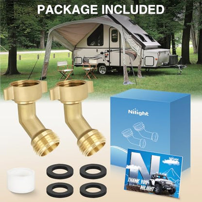 Nilight 45 Degree RV Hose Elbow, 3/4" Brass Water Connector Fitting - size: 45 Degree Hose Elbow