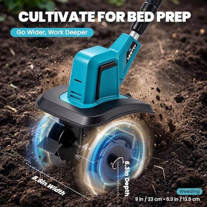 NEWTRY Cordless Electric Tiller Cultivator, Cultivating+Weed Removal Blades