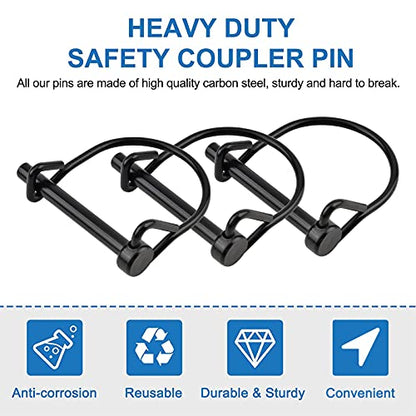 INCREWAY 10pcs Wire Lock Pin, 1/4" Heavy Duty Safety Coupler Shaft Locking Pin Hitch Pto Pin Round Loop Wire Lock Trailers Pin for Farm Lawn Garden (Pack of 2) - size: 10 PCS (Pack of 2)