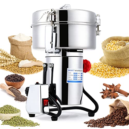 Electric Grain Mill Grinder 3000g High-speed Grain Spice Herb 4000W Dry Grinder Machine 304 Stainless Steel Superfine powder high-speed grain mill 36000r/min for Kitchen Home and Commercial - size: 3000G