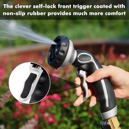 RESTMO Hose Nozzle with Easy Self-Lock Trigger, Heavy Duty Water Sprayer - color: Silver