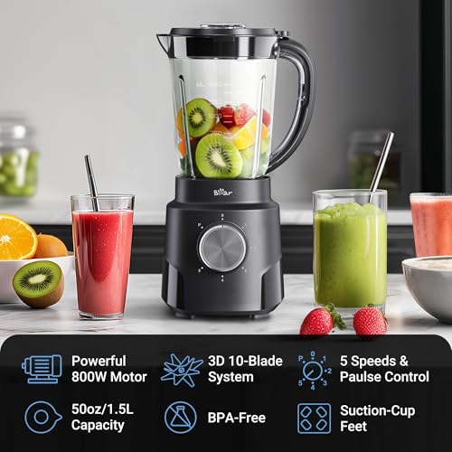 Bear 800W 6-Speed Blender, BPA-Free Smoothie Blender for Kitchen - style: 800W/6-Speed/50oz