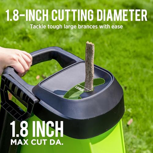 Steelite 1.8" 15 Amp Electric Wood Chipper, 55L Collection Bin Electric Mulcher Chipper Shredder, Wood Chipper with Max 4000RPM Motor Speed, Easy-Cleanup Dual Steel Blades for Twigs and Branches - color: dark green