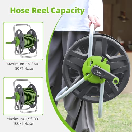 Water Hose Reel,Holds 60-80 Ft of 5/8" Hose - color: Green