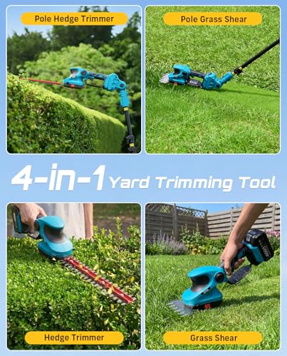 Seesii 20V Cordless Pole Hedge Trimmer & Grass Shears 4-in-1, 9-Ft Reach - color: Dark Blue