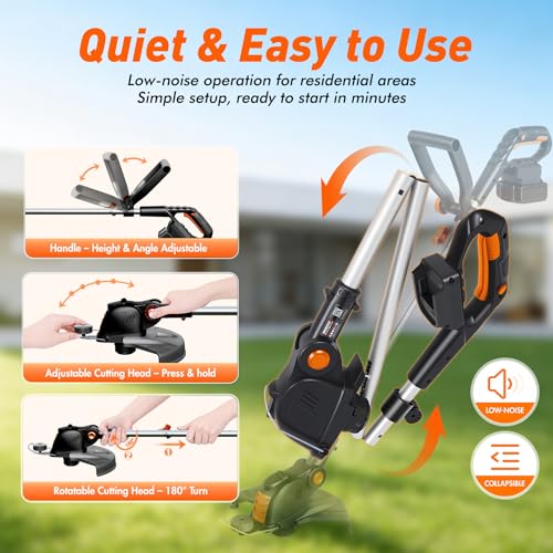Weed Wacker Eater Electric String Trimmer Battery Powered Lawn Trimmer - color: black and orange