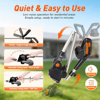 Weed Wacker Eater Electric String Trimmer Battery Powered Lawn Trimmer - color: black and orange