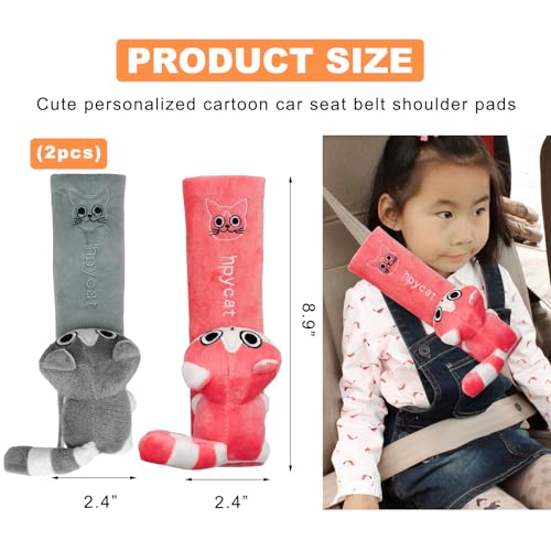 Wevdn 2 PCS Cute Car Seat Belt Pads, Soft Comfortable Cartoon Seat Belt Strap Cover Cushion Pad, Universal Shoulder Strap Pad for Seatbelt and Bag Backpack Strap, Car Accessories (Pink+Gray Cat) - color: Pink+Gray Cat