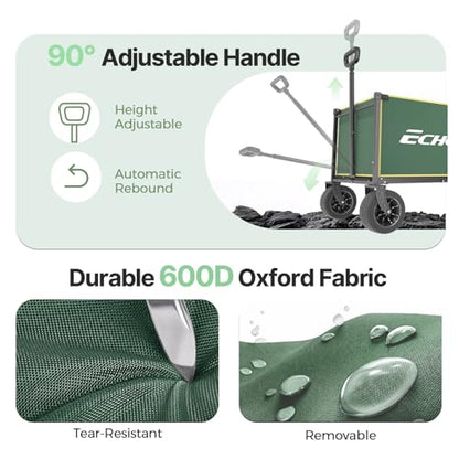 EchoSmile Collapsible Wagon Cart, Heavy Duty 400lbs Capacity, Green - color: Green&yellow