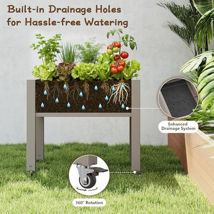 Raised Garden Bed with Wheels, Resin Elevated Planter Box, Gray - color: Gray, size: 26.3" H