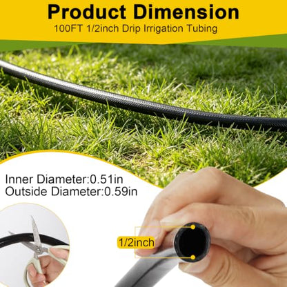 1/2 Inch Irrigation Tubing 100 FT, Drip Mainline for Raised Beds & Gardens - size: 100ft