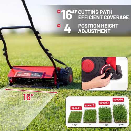 Walensee 16" Cordless Electric Reel Lawn Mower - Battery Powered Push Mower