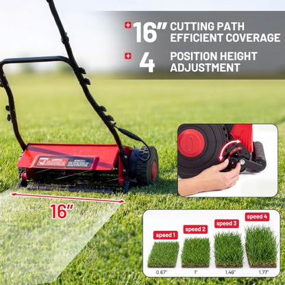 Walensee 16" Cordless Electric Reel Lawn Mower - Battery Powered Push Mower