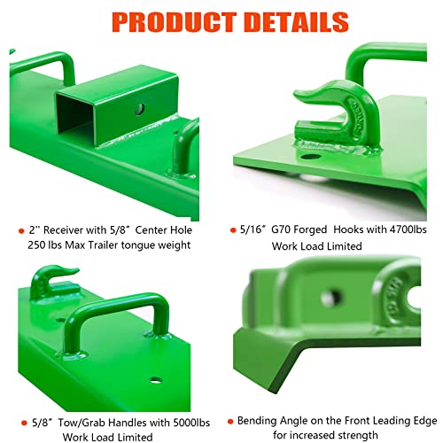Bolt on Grab Hooks 2' Receiver, G70 Forged Steel Tow/Grab Handles for John Deere Bucket (Standard Duty 1.5' Bolt)