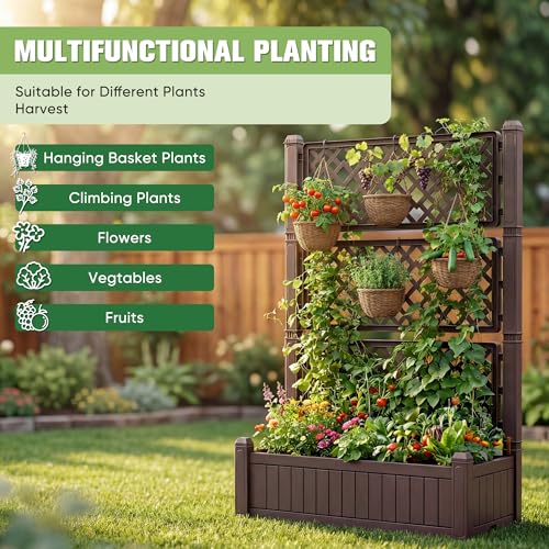 Devoko Raised Garden Bed with Trellis, Plastic Elevated Planter Box - size: Raised Bed with Trellis