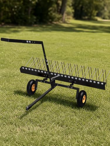 60 Inch Tow Behind Lawn Dethatcher, Tow Behind Steel Pine Straw Rake - color: Black