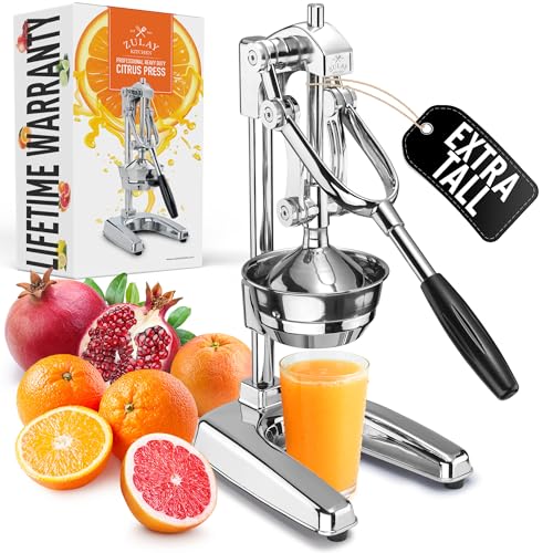 Zulay Kitchen Professional Citrus Juicer - Chrome Finish Manual Citrus Press and Orange Squeezer - Metal Lemon Squeezer - Extra Tall Heavy Duty Manual Orange Juicer and Lime Squeezer Press Stand - color: Chrome, size: Original