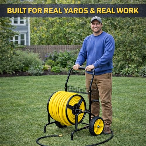 Hose Reel Cart, Hold Up to 300 ft of 5/8'', Garden Hose Cart with 2 Wheels, Heavy Duty Freestanding Water Hose Reels for Outside Garden Lawn Yard Outdoor (300ft Hose Capacity) - size: 300ft Hose Capacity