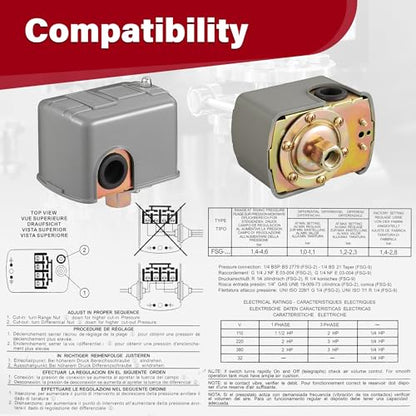 Well Pressure Switch, 40/60 Pressure Switch for Well Pump, 2 Pack