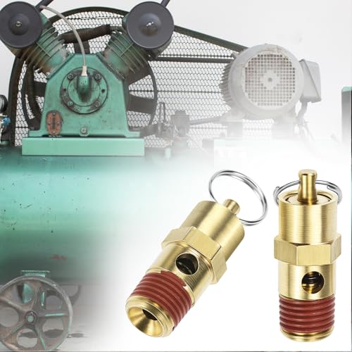 QWORK Brass Pressure Relief Valve (2 Pack) - 1/4 Inch NPT Threaded, 150 PSI Rating, Air Compressor Check Valve with Seal Thread Locks