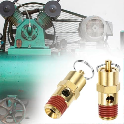 QWORK Brass Pressure Relief Valve (2 Pack) - 1/4 Inch NPT Threaded, 150 PSI Rating, Air Compressor Check Valve with Seal Thread Locks