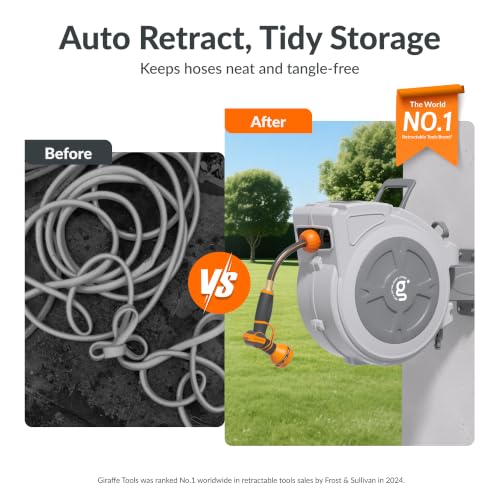 Giraffe Tools Retractable Hose Reel 1/2" x 100 ft with Hose Splitter