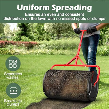 Compost Peat Moss Spreader for Lawn, 24 Inch Compost Roller Spreader - size: 24 INCH