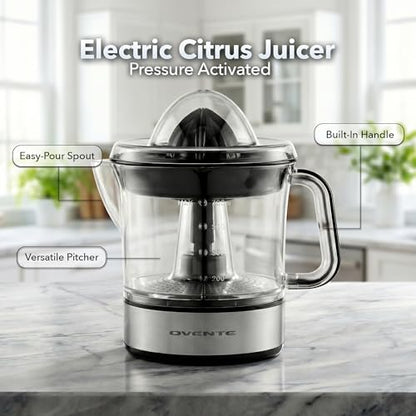 OVENTE Electric Citrus Juicer Machine with 2 Cones, 24 oz, Black JE2572B - color: Black