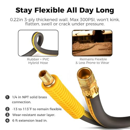 GLAHODEN Retractable Air Hose Reel, 3/8 in x 100 Ft Hybrid Hose Air Compressor Hose Reel with 6 Ft Lead in Max 300 PSI Patented Design for Any Length Lock 180°Swivel Bracket Quick Coupler - size: 3/8 inch 100 ft