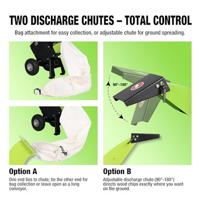 Wood Chipper Gas Powered 7HP, 212CC Mulcher Chipper Shredder w/Bag