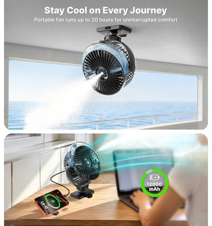 BOYISEN Magnetic Golf Cart Fan with Mister, 12000mAh Battery Portable Fan - color: Black-1 Pack+Holder