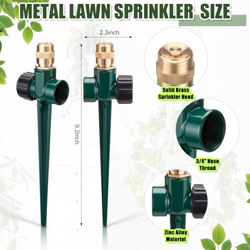 Tioncy 4 Pack Metal Lawn Sprinklers with Adjustable Brass Nozzle, Green - color: Green