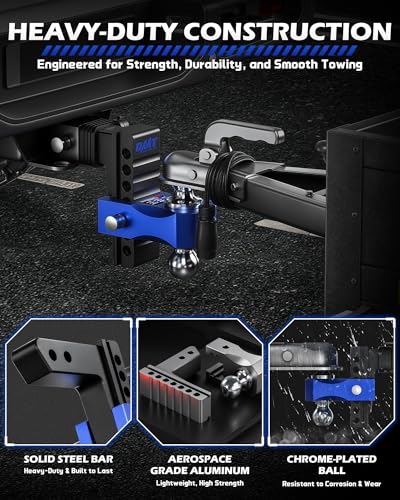 OMT Adjustable Trailer Hitch, 2 Inch Receiver, 12500 LBS Drop Hitch - color: Black-Blue, size: 2" Shank & 6" Drop