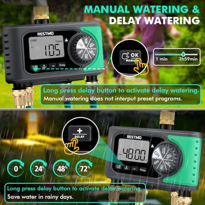 RESTMO 4-Zone Sprinkler Timer for Garden Hose with Brass Inlet