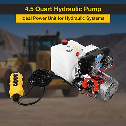 4.5 Quart Hydraulic Power Unit 12V DC Double Acting Double Solenoid Electric Trailer Pump for Dump Trailer Car Lifting