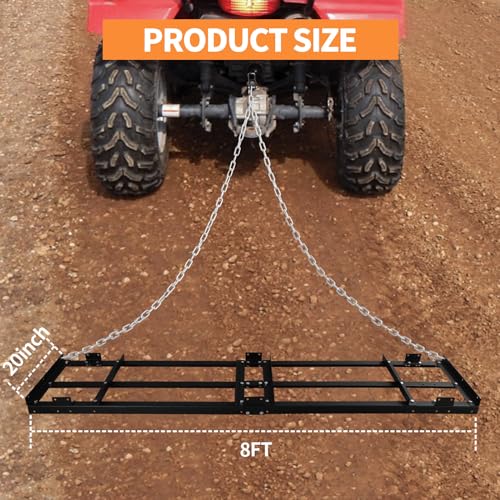 8ft Lawn Leveling Rake Drag Harrow - Adjustable Tow Behind Driveway Grader - size: 8FT