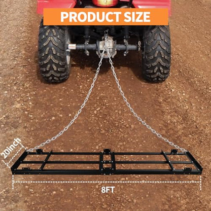 8ft Lawn Leveling Rake Drag Harrow - Adjustable Tow Behind Driveway Grader - size: 8FT