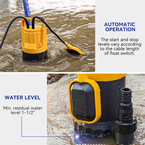 Acquaer 1HP Sump Pump, 4948GPH Utility Pump with Auto Float Switch - color: Dark Yellow