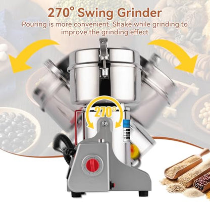 3000W Grain Mill- 32000 RPM High-Speed 1000g Electric Stainless Steel flour mill with 270° Swing Grinding for Grains, Millet, Spices & Coffee - Ideal for Kitchen and Commercial Use - size: 1000G